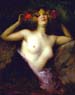 Albert-Joseph Pnot (French, 1870-?), Nude with red flowers in hair 